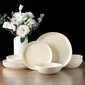 AmorArc Ceramic Dinnerware Sets,Handmade Reactive Glaze Plates and Bowls Sets,Highly Chip and Crack Resistant | Dishwasher & Microwave Safe Dishes Set, Service for 4 (12pc)