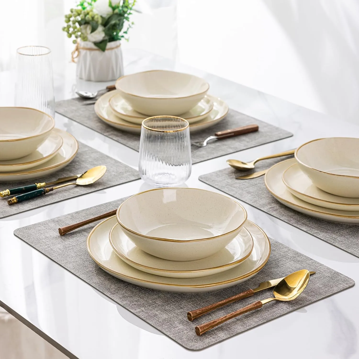 AmorArc Ceramic Dinnerware Sets,Handmade Reactive Glaze Stoneware Plates and Bowls Sets,Highly Chip and Crack Resistant | Dishwasher & Microwave Safe Dishes Set, Service for 4 (12pc)