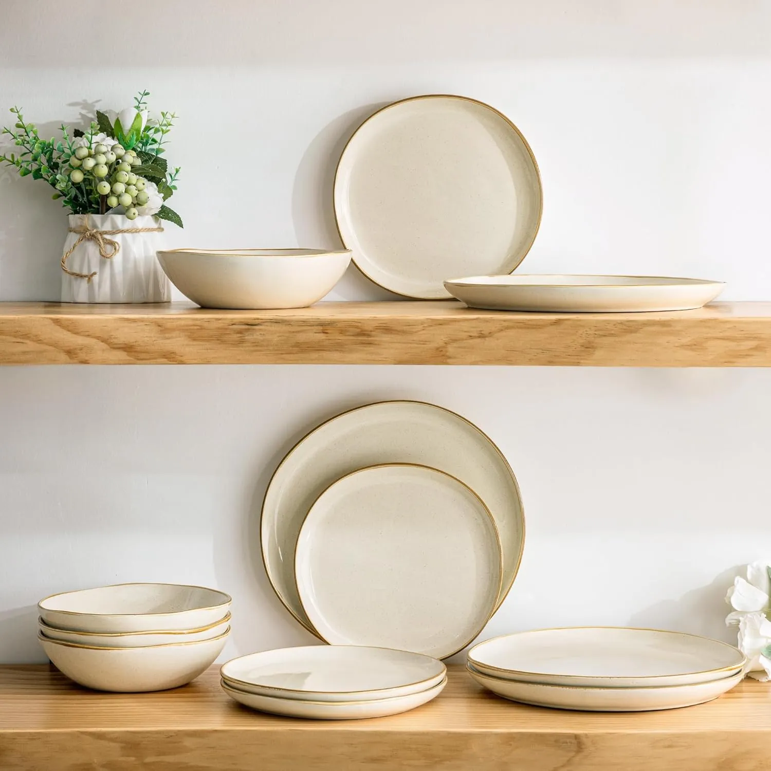 AmorArc Ceramic Dinnerware Sets,Handmade Reactive Glaze Stoneware Plates and Bowls Sets,Highly Chip and Crack Resistant | Dishwasher & Microwave Safe Dishes Set, Service for 4 (12pc)