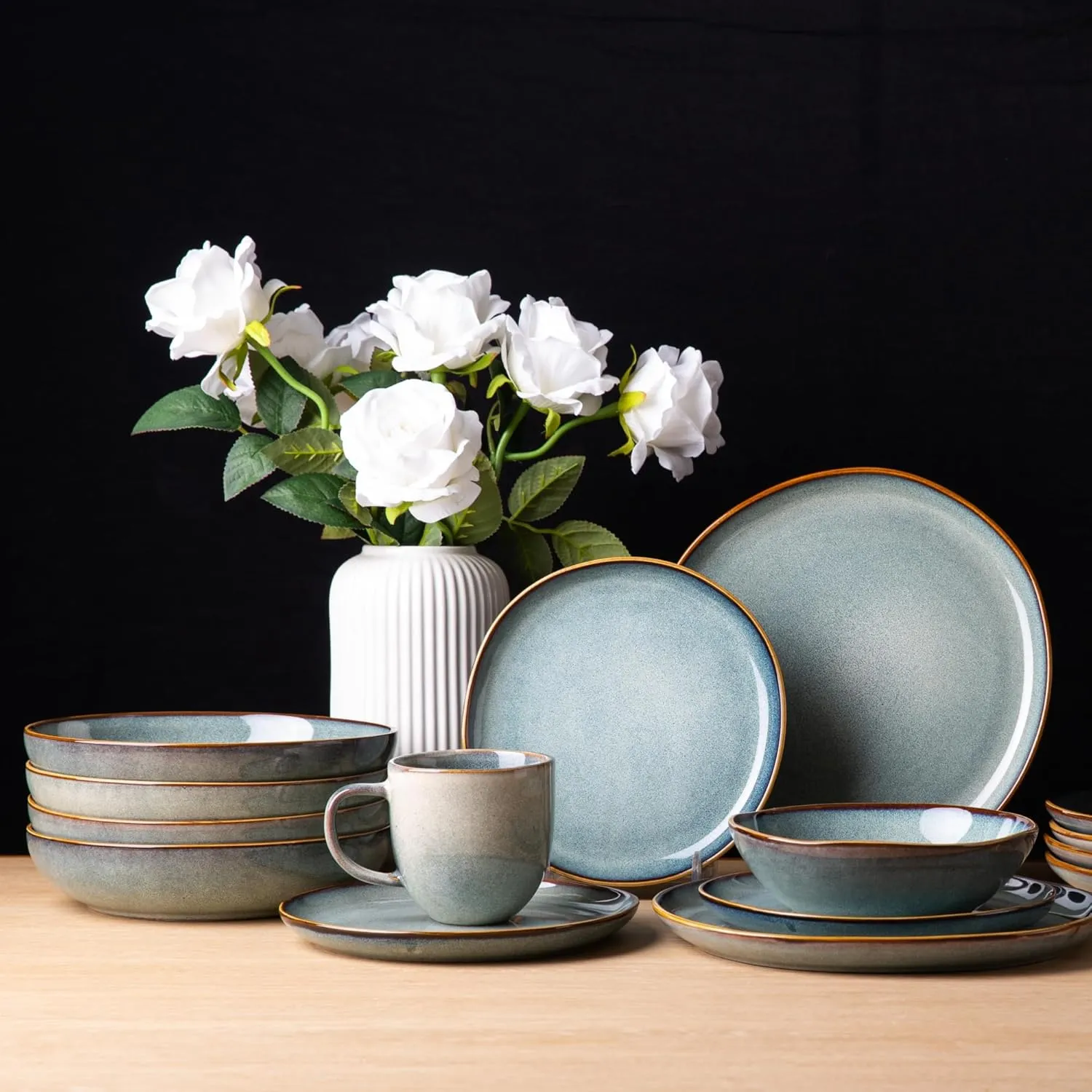 AmorArc Ceramic Dinnerware Sets,Handmade Reactive Glaze stoneware Plates and Bowls Sets,Highly Chip and Crack Resistant | Dishwasher & Microwave Safe,Service for 4 (12pc)