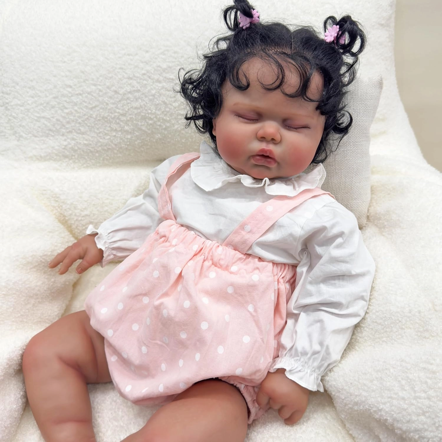 Anano 24 Inch Realistic Reborn Baby Doll Mixed Race Black Girl Toddler Biracial African American Chubby Reborn Doll with Hair Ultra Lifelike Baby Doll for Kids & Collectors (Pink Romper)