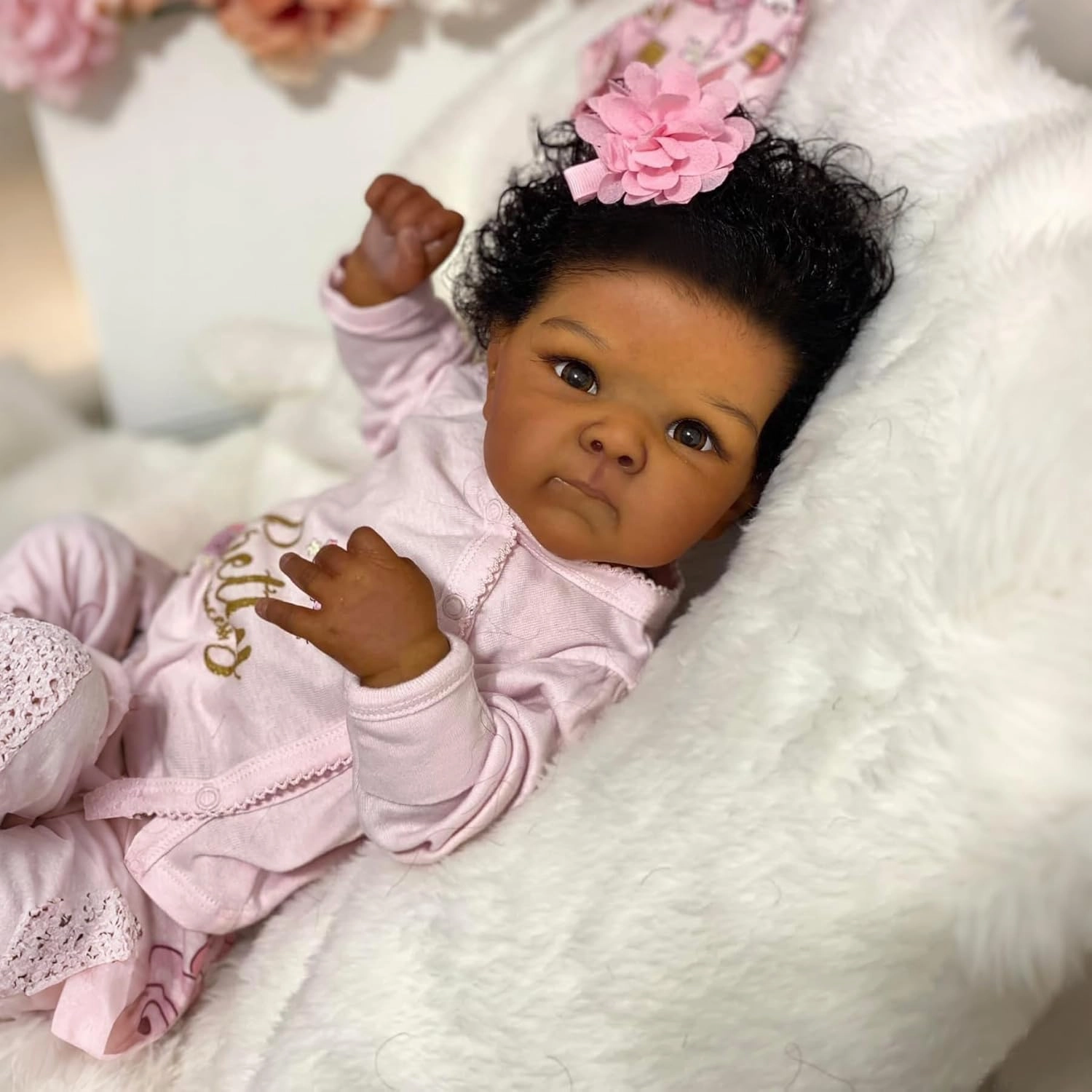 Anano Reborn Baby Dolls Black Girl Toddler 18 Inch Real Life African American Reborn Dolls Biracial Silicone Baby Doll Realistic Newborn Babies with Brown Skin