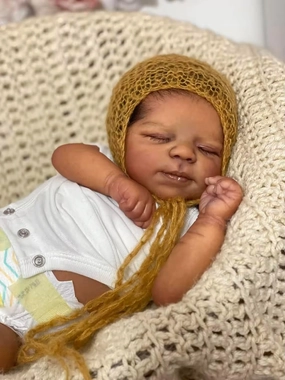 Anano Reborn Baby Dolls Silicone Vinyl Full Body Black Girl 18 Inch Reborn Toddler Dolls Silicone Baby African American Black Newborn Baby Dolls with Hand Implanted Soft Hair