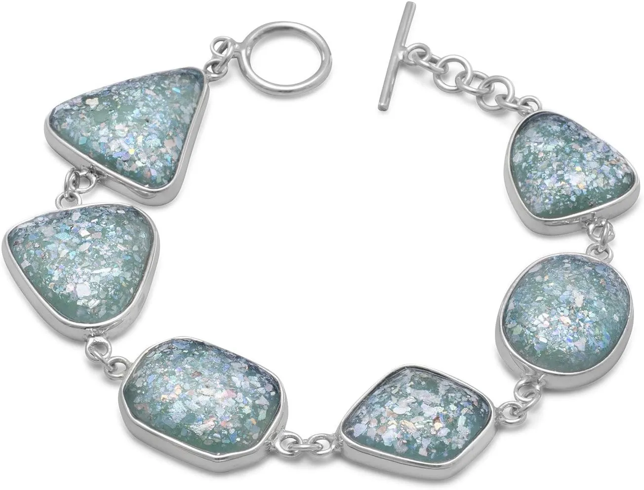 Ancient Roman Glass Bracelet with Varied Shapes Freeform Sterling Silver Handmade in Israel