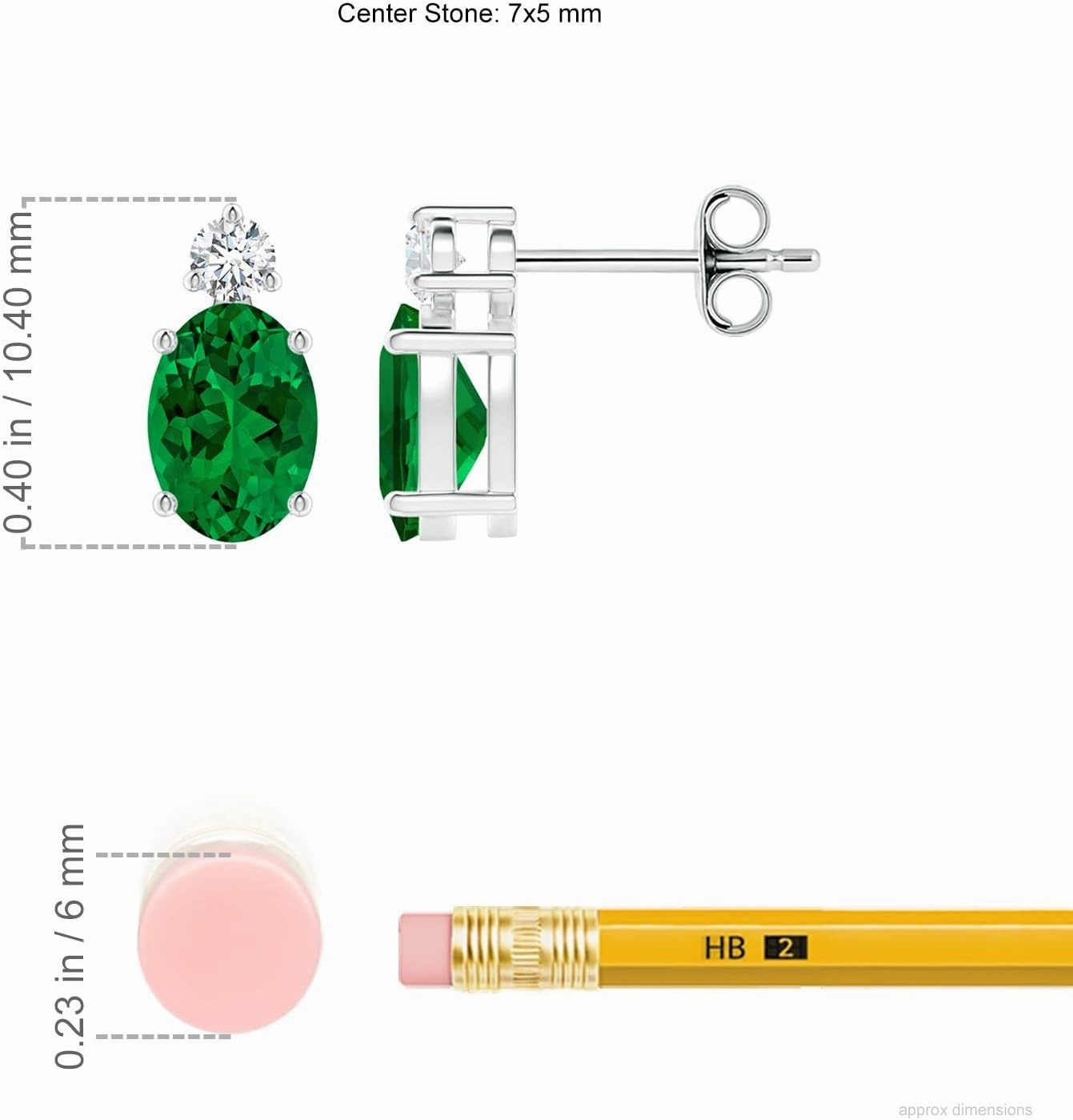 ANGARA Lab Grown Basket-Set Oval Emerald Stud Earrings with Diamond in Silver / 14K Solid Gold/Platinum | May Birthstone, Birthday, Engagement, Anniversary, Wedding Jewelry Gift for Women