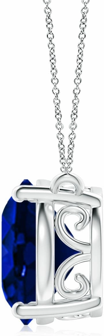 Angara Lab Grown East-West Oval Blue Sapphire Solitaire Pendant in Silver / 14K Solid Gold/Platinum | September Birthstone, Birthday, Engagement, Anniversary, Wedding Jewelry Gift for Women