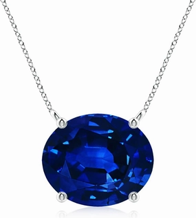 Angara Lab Grown East-West Oval Blue Sapphire Solitaire Pendant in Silver / 14K Solid Gold/Platinum | September Birthstone, Birthday, Engagement, Anniversary, Wedding Jewelry Gift for Women