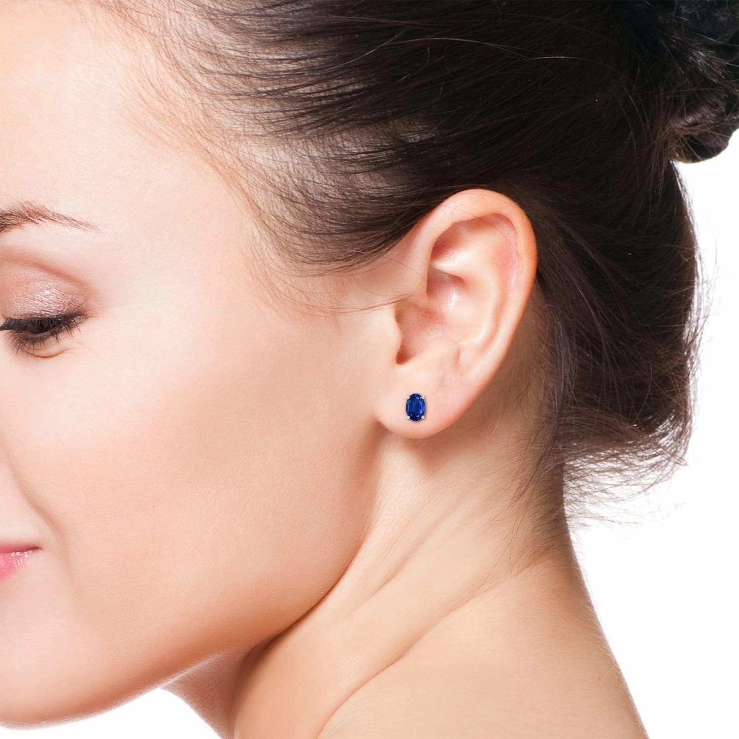 ANGARA Natural Prong-Set Solitaire Oval Sapphire Stud Earrings in 14K Solid Gold/Platinum | September Birthstone, Birthday, Engagement, Anniversary, Wedding Jewelry Gift for Women