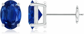 ANGARA Natural Prong-Set Solitaire Oval Sapphire Stud Earrings in 14K Solid Gold/Platinum | September Birthstone, Birthday, Engagement, Anniversary, Wedding Jewelry Gift for Women