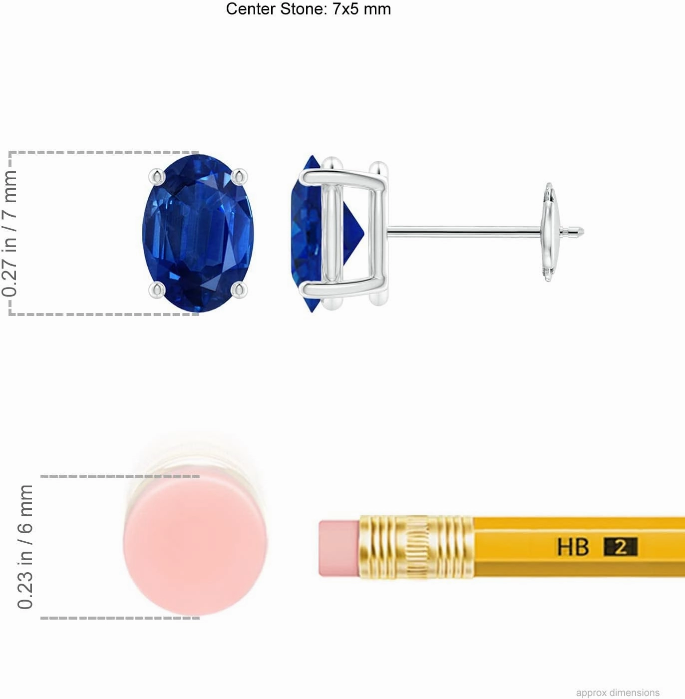 ANGARA Natural Prong-Set Solitaire Oval Sapphire Stud Earrings in 14K Solid Gold/Platinum | September Birthstone, Birthday, Engagement, Anniversary, Wedding Jewelry Gift for Women