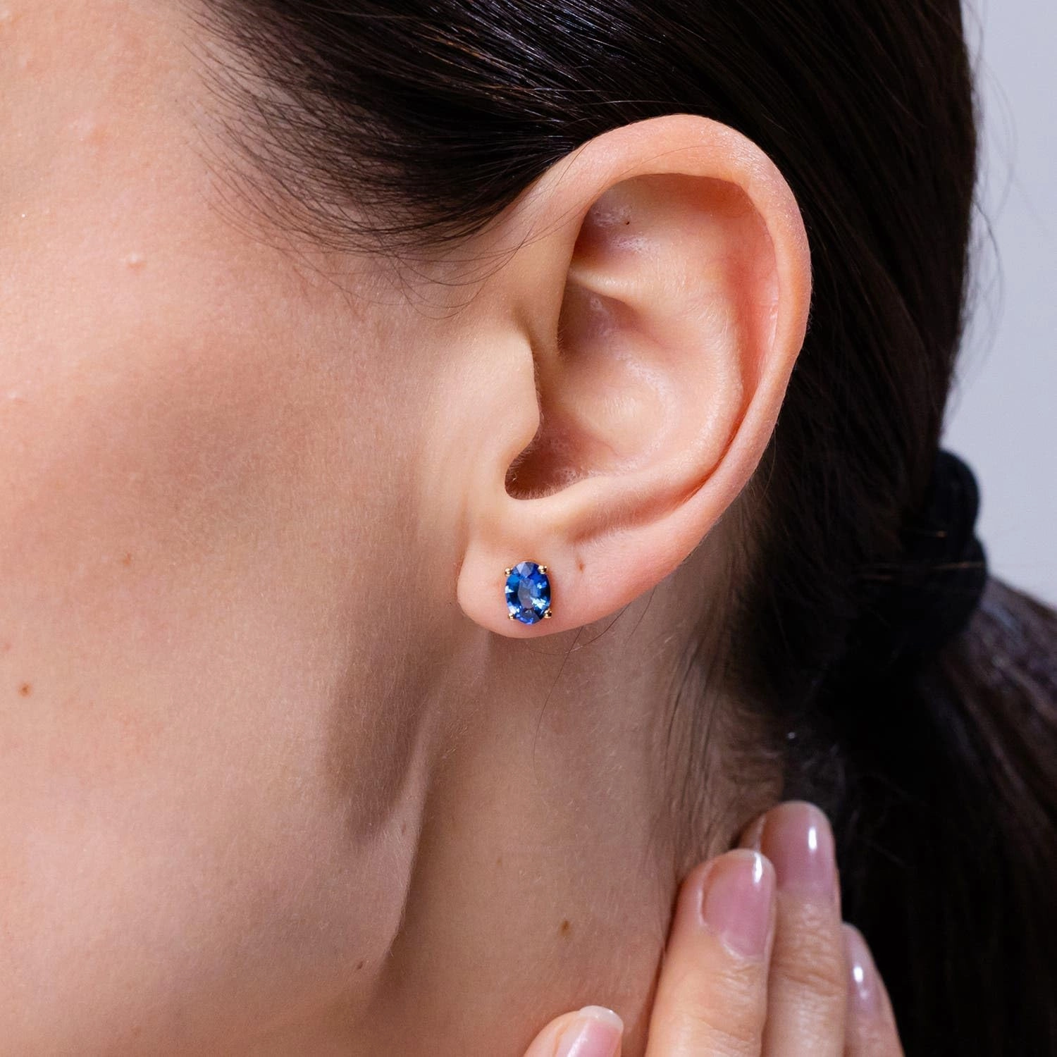 ANGARA Natural Prong-Set Solitaire Oval Sapphire Stud Earrings in 14K Solid Gold/Platinum | September Birthstone, Birthday, Engagement, Anniversary, Wedding Jewelry Gift for Women
