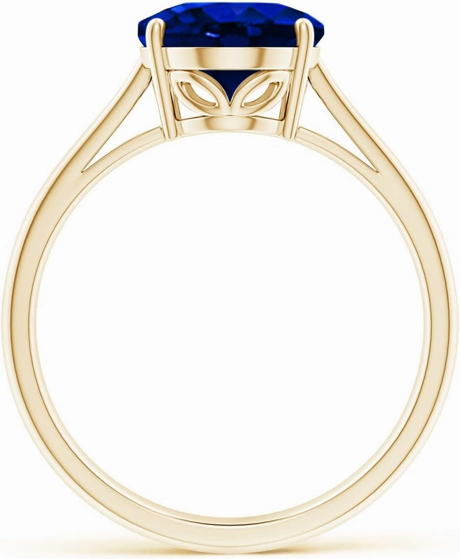 Angara Oval Solitaire Lab Grown Blue Sapphire Engagement Ring in Silver / 14K Solid Gold/Platinum | September Birthstone, Birthday, Anniversary, Wedding Jewelry Gift for Women