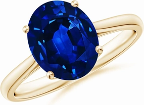 Angara Oval Solitaire Lab Grown Blue Sapphire Engagement Ring in Silver / 14K Solid Gold/Platinum | September Birthstone, Birthday, Anniversary, Wedding Jewelry Gift for Women