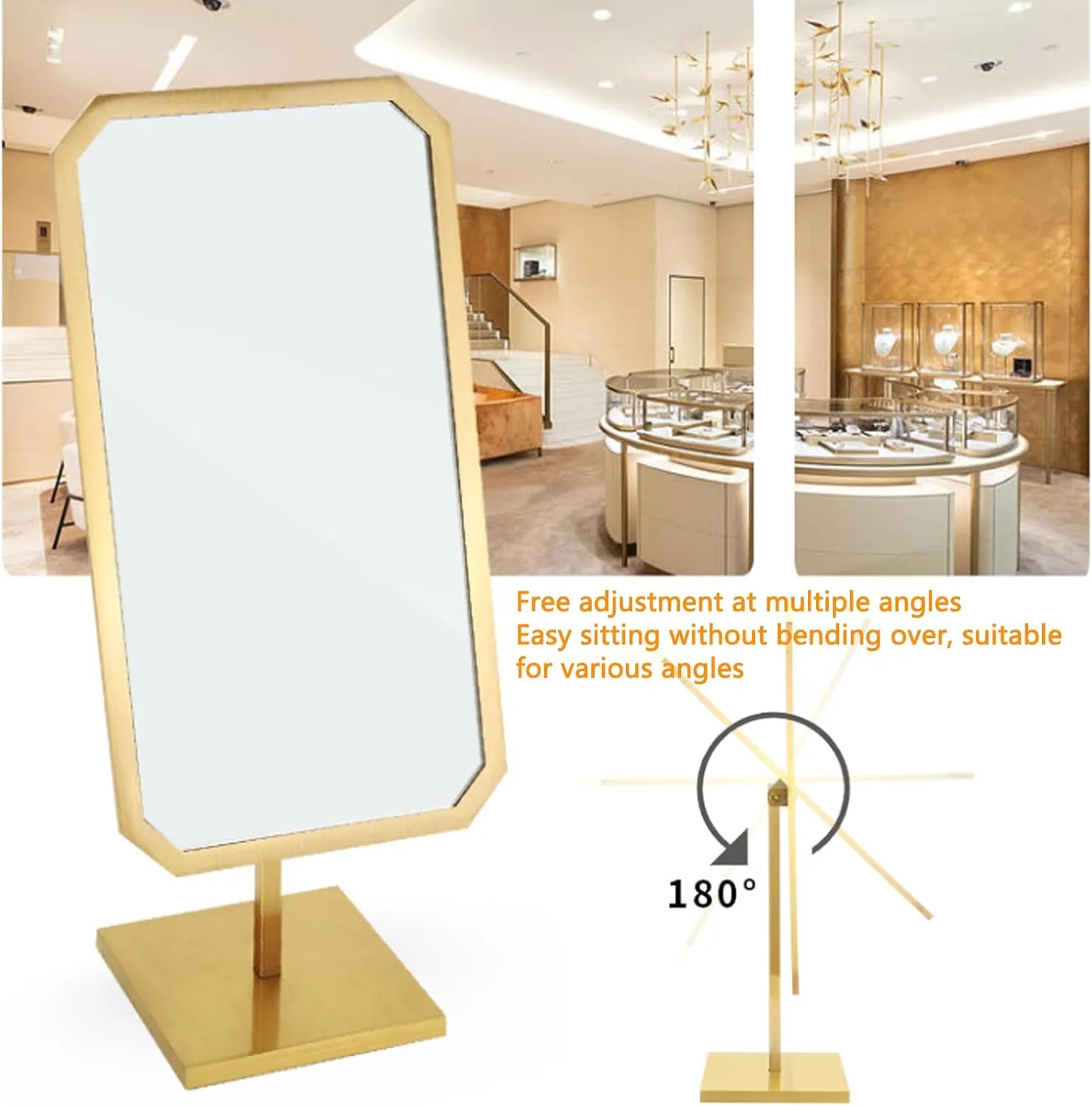 Antique Brass Luxuries Makeup Mirror,Counter Dedicated Salon Hairdressing Mirror,Stainless Steel Vanity Mirror Jewelry Store Desktop Mirror Counter Dedicated Make Up Mirrors,C