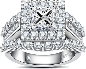 AnuClub Princess/Cushion/Oval Cut Moissanite Engagement Rings 3-3.884cttw D Color VVS1 925 Sterling Silver 3 Rows Vintage Halo Wedding Promise Statement Rings for Women with Certificate