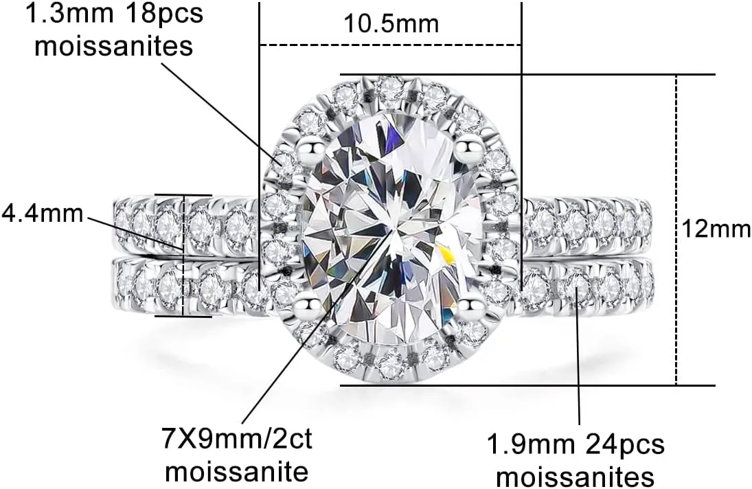AnuClub Radiant/Oval Moissanite Engagement Ring Set, D Color VVS1, 925 Sterling Silver Promise Anniversary Ring for Women, Elegant Gift Packed