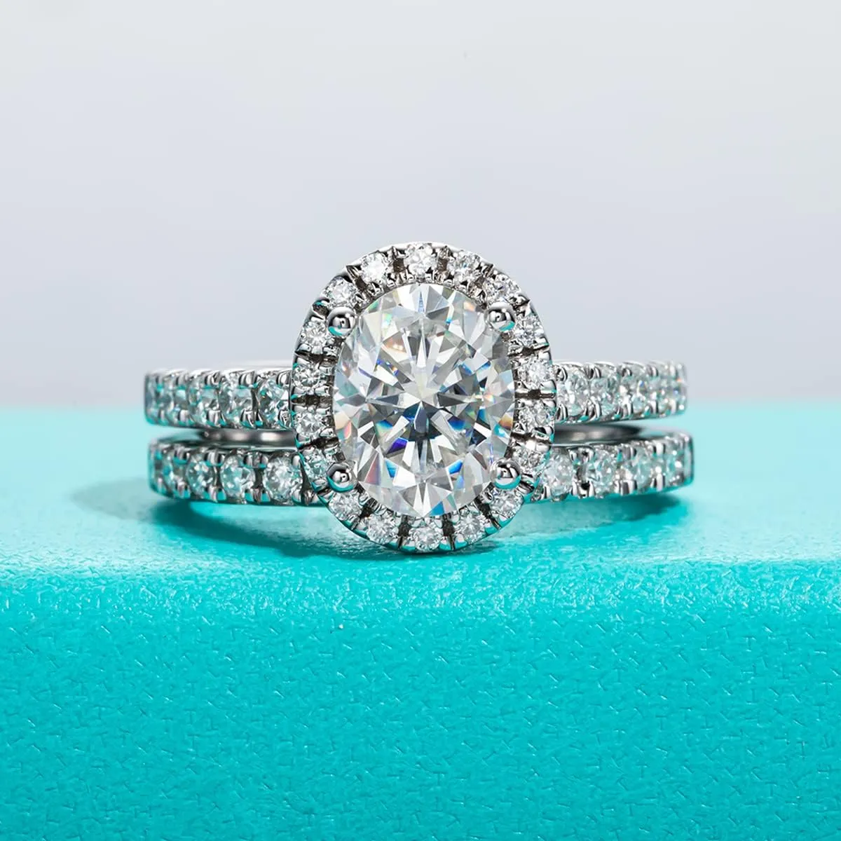 AnuClub Radiant/Oval Moissanite Engagement Ring Set, D Color VVS1, 925 Sterling Silver Promise Anniversary Ring for Women, Elegant Gift Packed