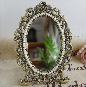 APLUSH 9.1 * 6.7in, Oval Antique Bronze Mirrors, Vintage Makeup Mirror for Bedroom Dresser Decor, for Makeup, Beauty, Shaving (Color : Bronze, Size : 23 * 17cm/9.1 * 6.7in)