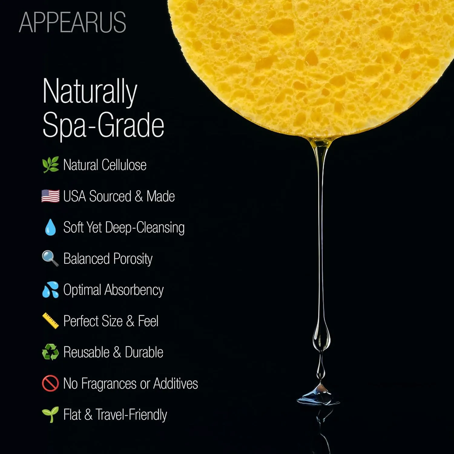 Appearus Natural Cellulose Facial Sponges – 50 Pack (Compressed) – Professional Spa Facial Sponge Pads for Cleansing, Exfoliating, Makeup Removal – Natural Yellow – Gentle on Sensitive Skin