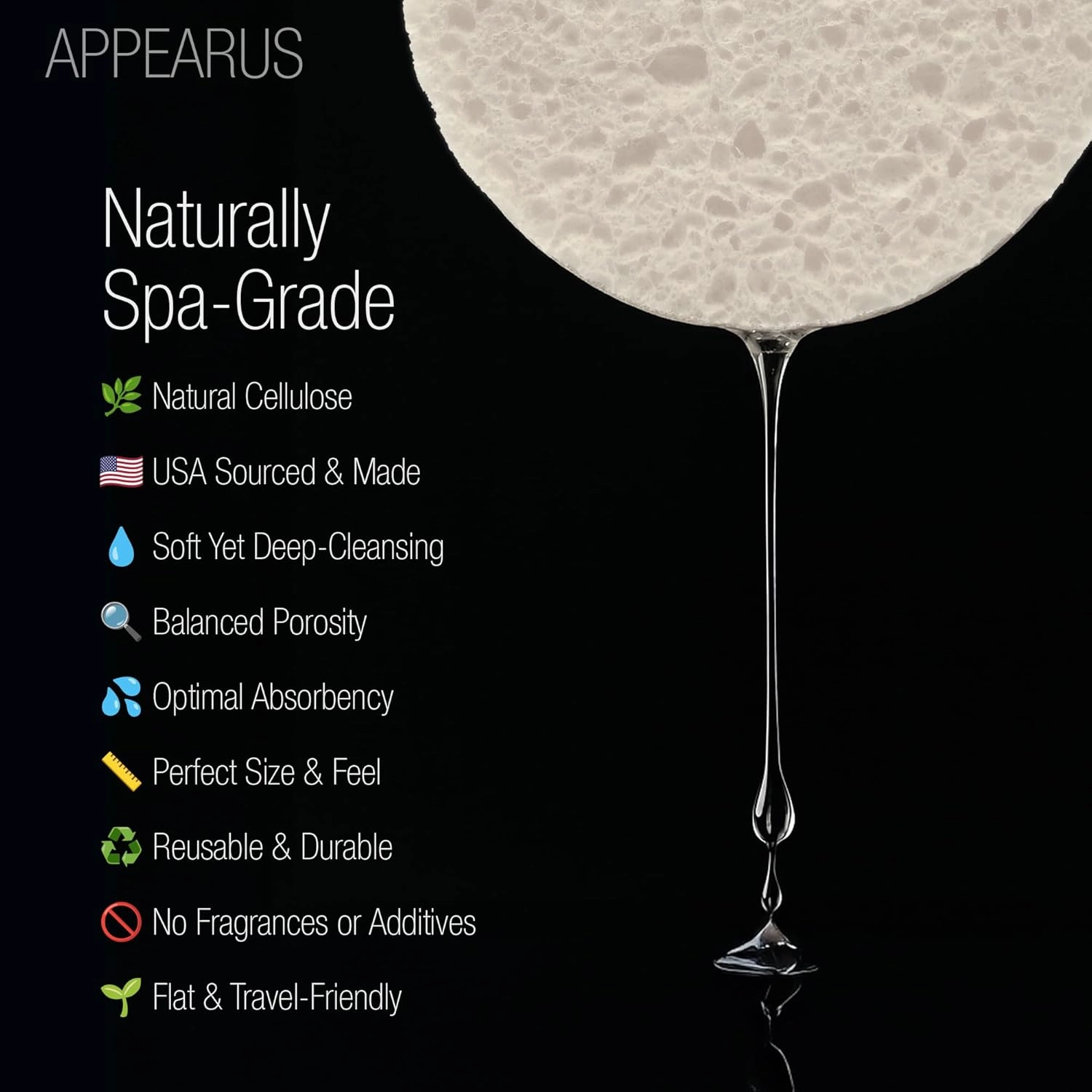 Appearus Natural Cellulose Facial Sponges – 50 Pack (Compressed) – Professional Spa Facial Sponge Pads for Cleansing, Exfoliating, Makeup Removal – White – Gentle on Sensitive Skin