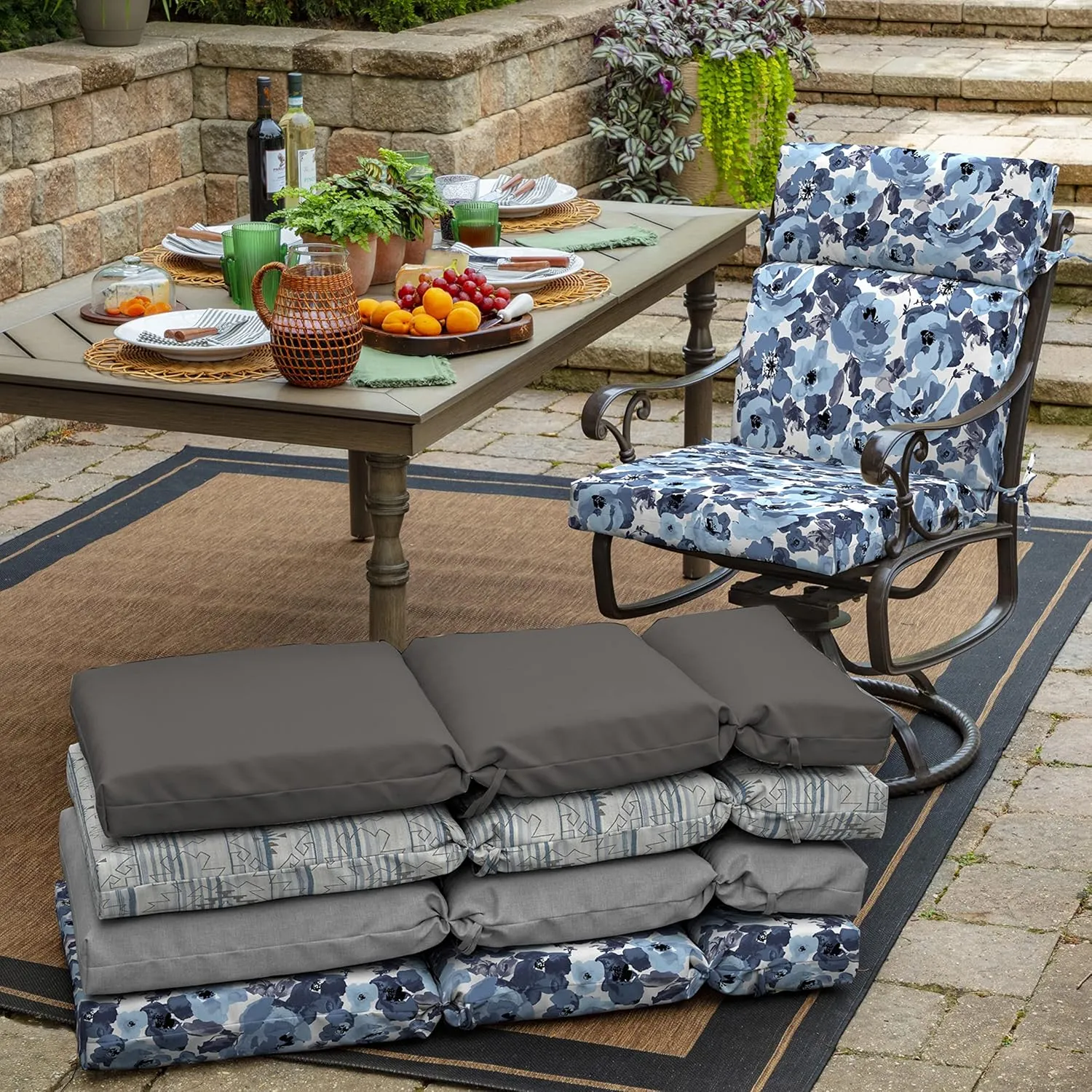 Arden Outdoor Chair Cushion, 21 x 20, Rain-Proof, Fade Resistant 20 x 21, Blue Garden Floral