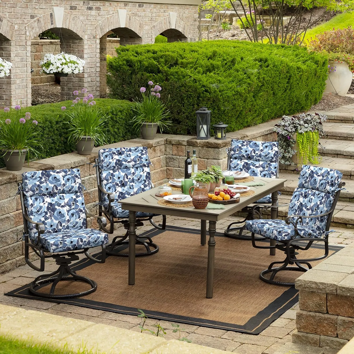 Arden Outdoor Chair Cushion, 21 x 20, Rain-Proof, Fade Resistant 20 x 21, Blue Garden Floral