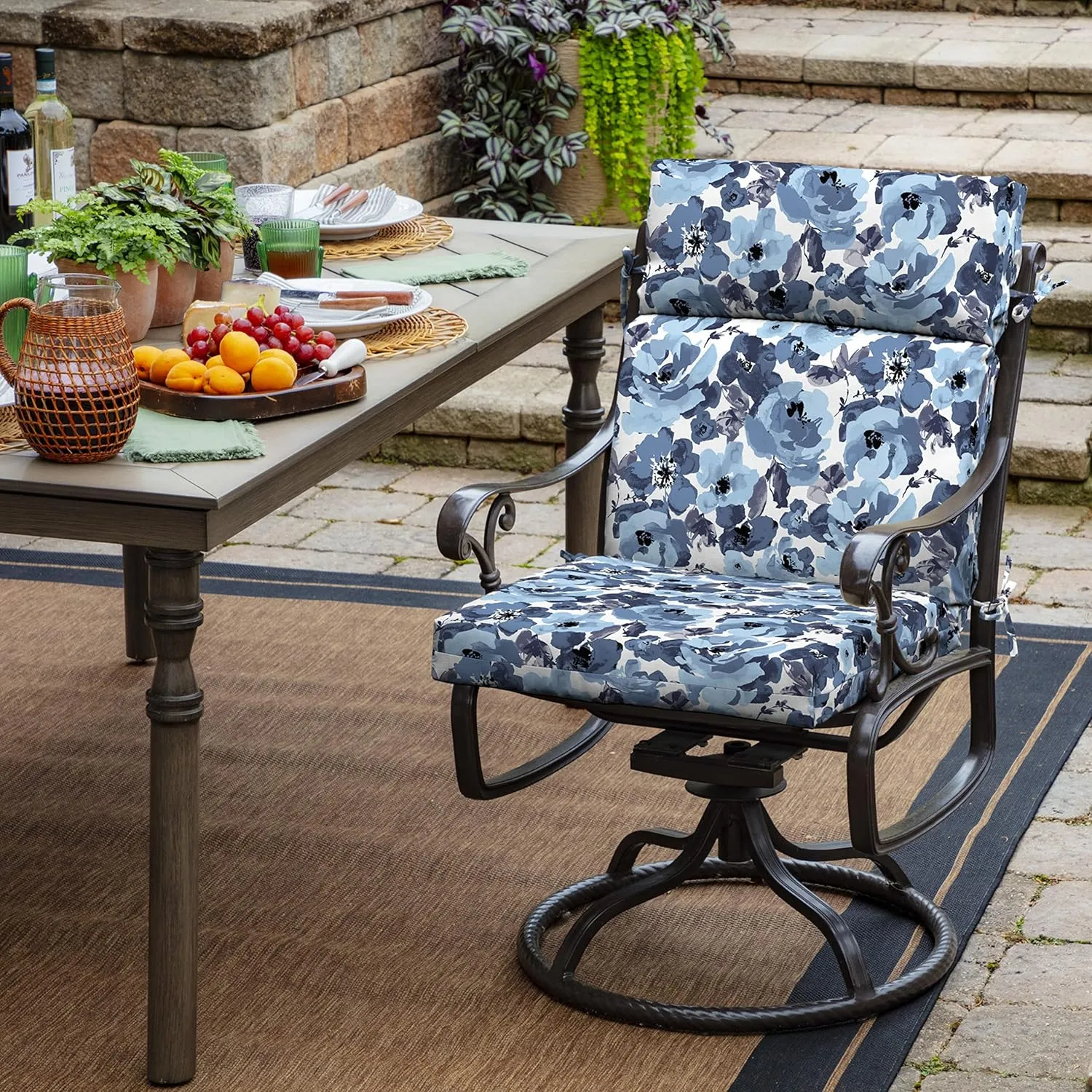 Arden Outdoor Chair Cushion, 21 x 20, Rain-Proof, Fade Resistant 20 x 21, Blue Garden Floral