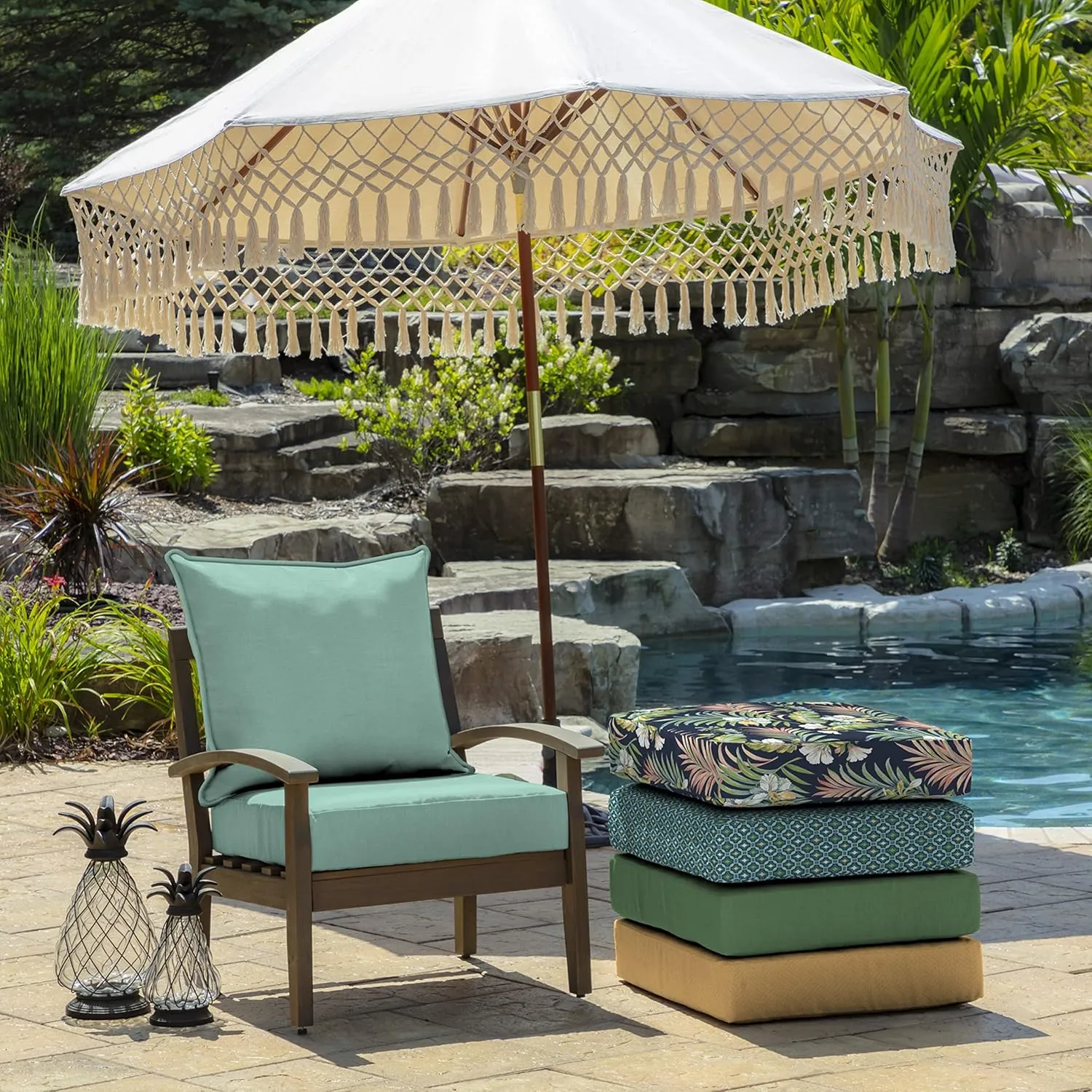 Arden Outdoor Deep Seat Cushion Set, 22 in x 24 in, Weather-Proof, Rain-Proof, Fade Resistant Patio Cushion Aqua Leala