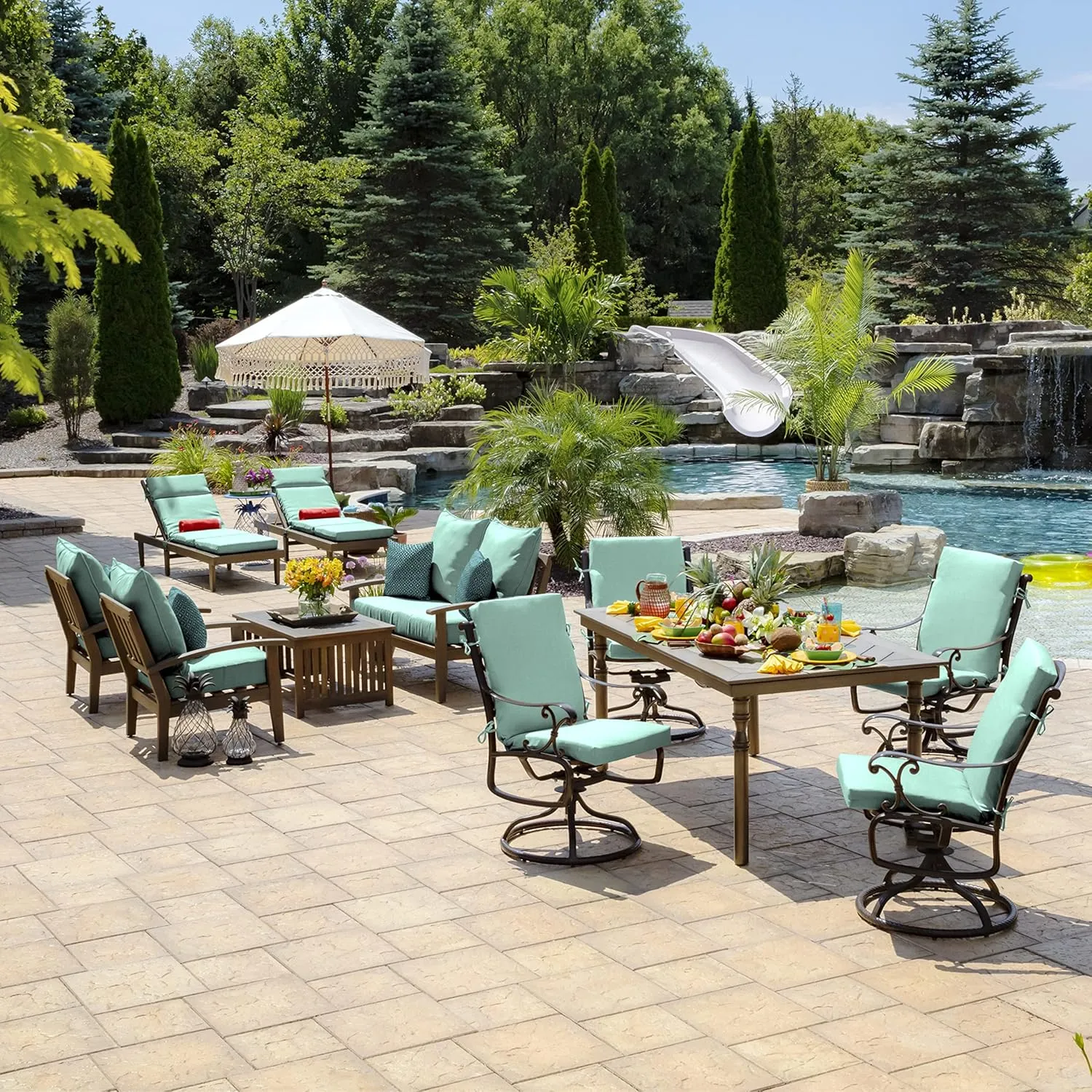 Arden Outdoor Deep Seat Cushion Set, 22 in x 24 in, Weather-Proof, Rain-Proof, Fade Resistant Patio Cushion Aqua Leala