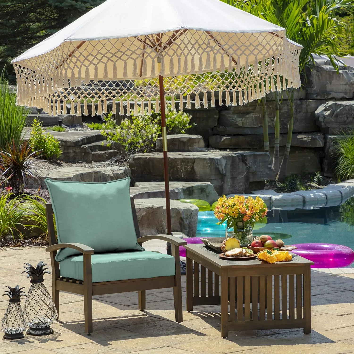 Arden Outdoor Deep Seat Cushion Set, 22 in x 24 in, Weather-Proof, Rain-Proof, Fade Resistant Patio Cushion Aqua Leala