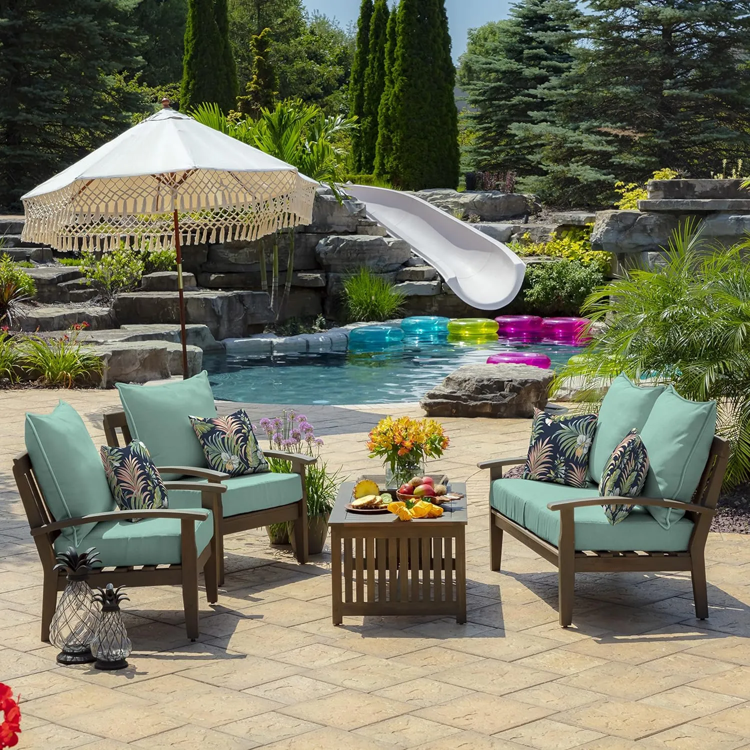 Arden Outdoor Deep Seat Cushion Set, 22 in x 24 in, Weather-Proof, Rain-Proof, Fade Resistant Patio Cushion Aqua Leala