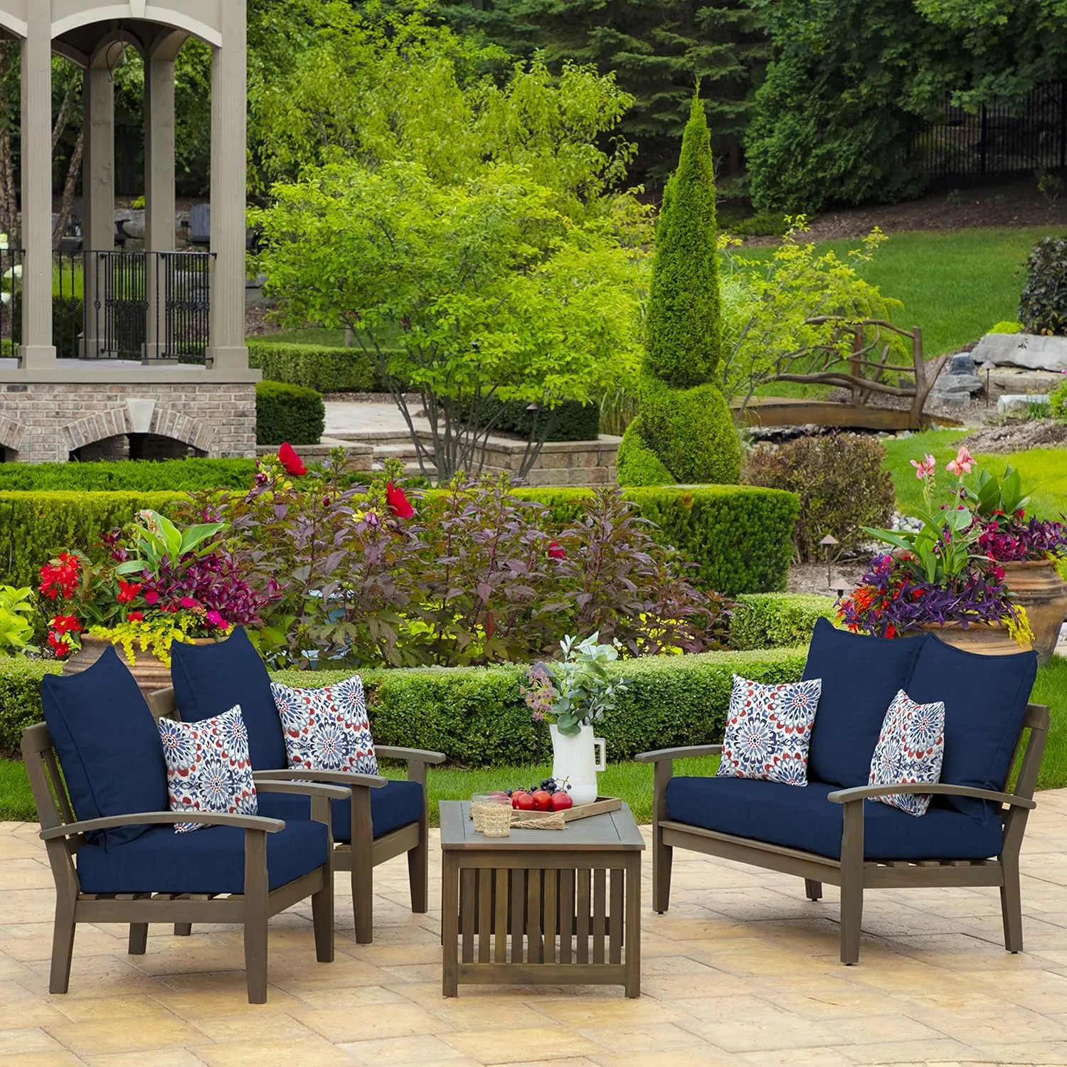Arden Outdoor Deep Seat Cushion Set, 22 in x 24 in, Weather-Proof, Rain-Proof, Fade Resistant Patio Cushion Sapphire Blue Leala