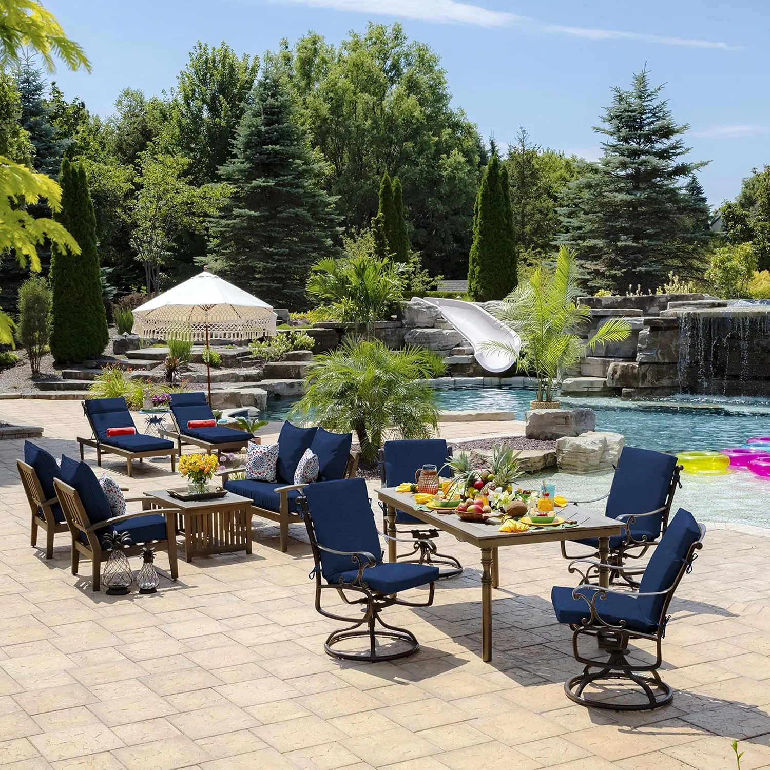 Arden Outdoor Deep Seat Cushion Set, 22 in x 24 in, Weather-Proof, Rain-Proof, Fade Resistant Patio Cushion Sapphire Blue Leala