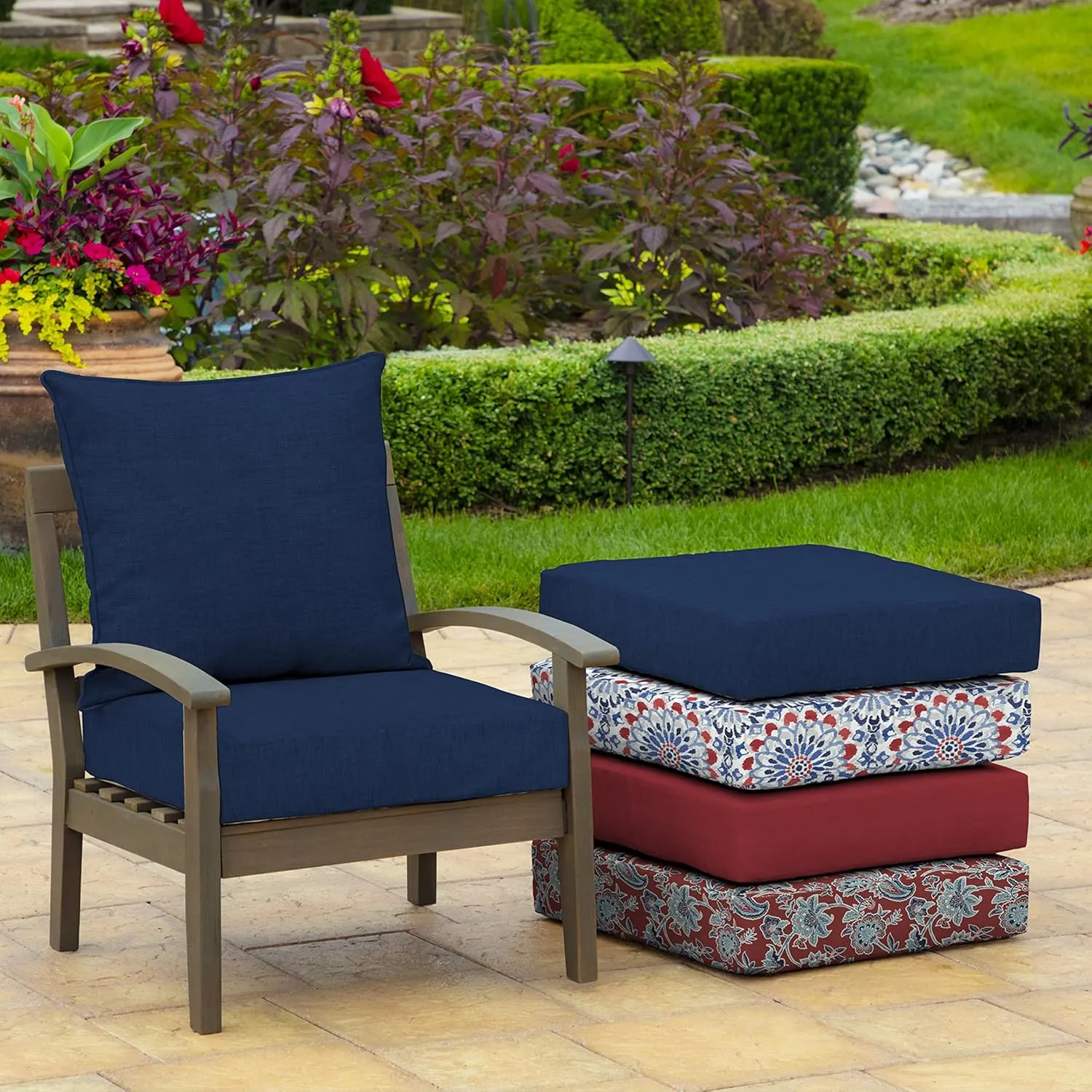Arden Outdoor Deep Seat Cushion Set, 22 in x 24 in, Weather-Proof, Rain-Proof, Fade Resistant Patio Cushion Sapphire Blue Leala