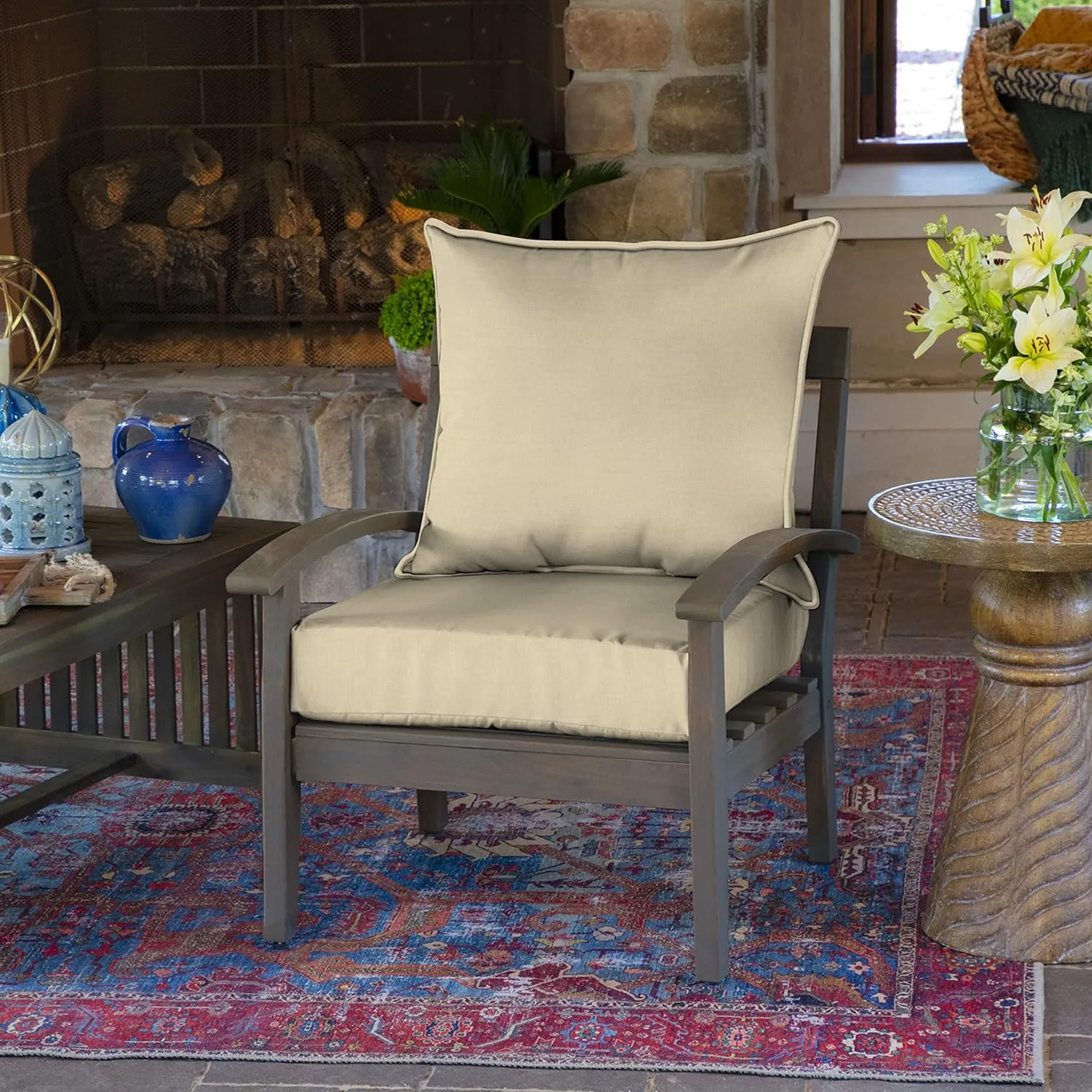Arden Outdoor Deep Seat Cushion Set, 22 in x 24 in, Weather-Proof, Rain-Proof, Fade Resistant Patio Cushion Tan Leala