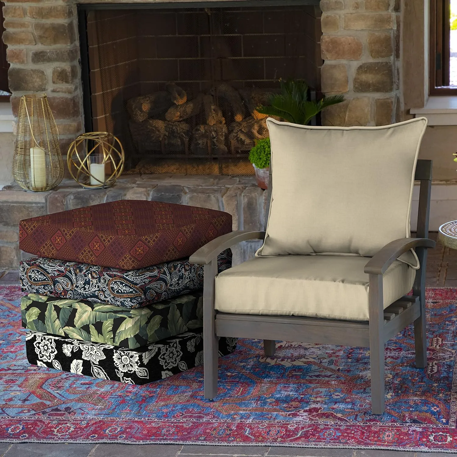 Arden Outdoor Deep Seat Cushion Set, 22 in x 24 in, Weather-Proof, Rain-Proof, Fade Resistant Patio Cushion Tan Leala
