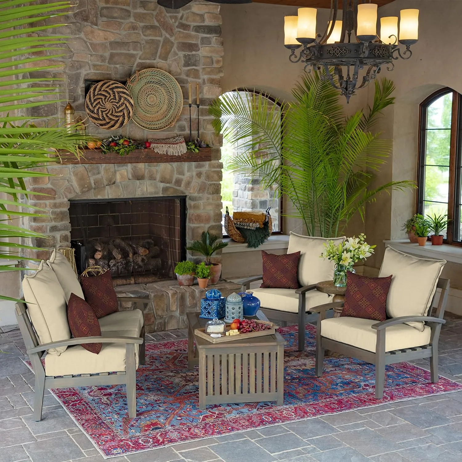 Arden Outdoor Deep Seat Cushion Set, 22 in x 24 in, Weather-Proof, Rain-Proof, Fade Resistant Patio Cushion Tan Leala
