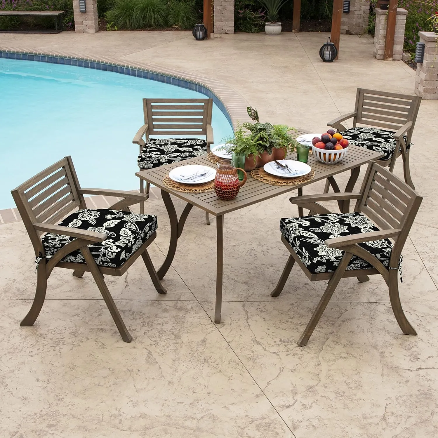 Arden Outdoor Seat Cushion, 19 x 19, Rain-Proof, Fade Resistant 19 x 19, Ashland Black Jacobean