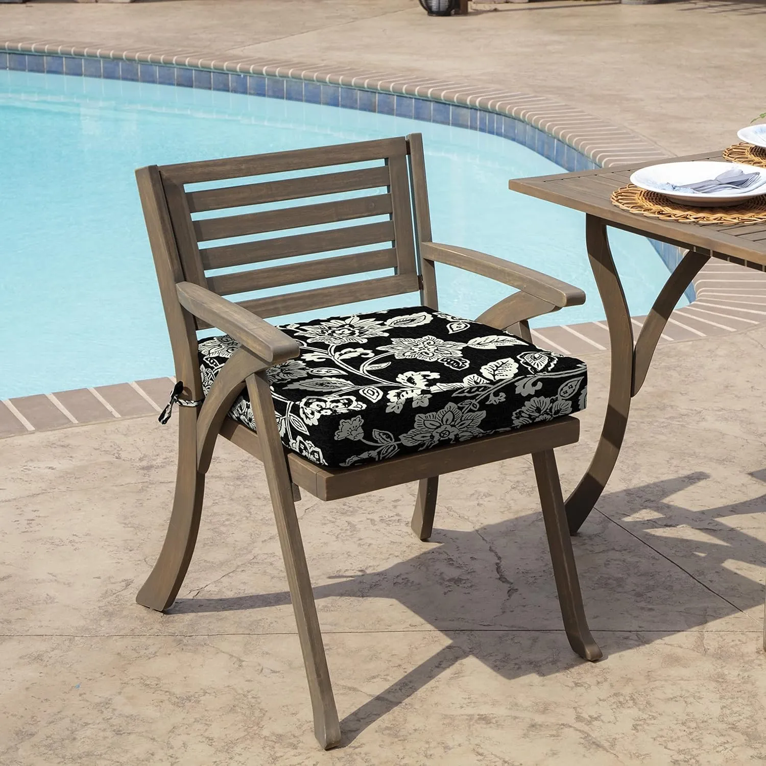 Arden Outdoor Seat Cushion, 19 x 19, Rain-Proof, Fade Resistant 19 x 19, Ashland Black Jacobean