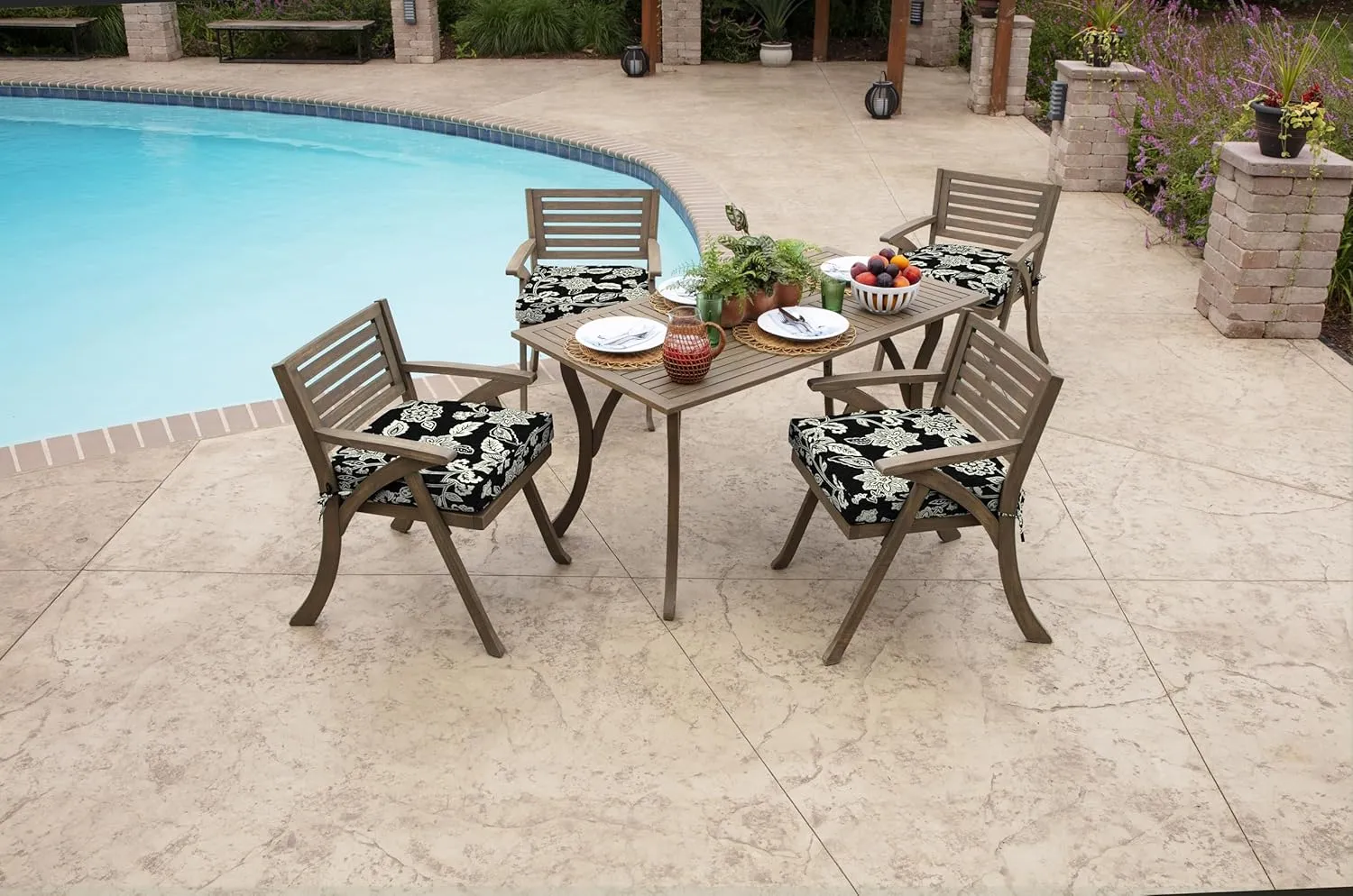 Arden Outdoor Seat Cushion, 19 x 19, Rain-Proof, Fade Resistant 19 x 19, Ashland Black Jacobean