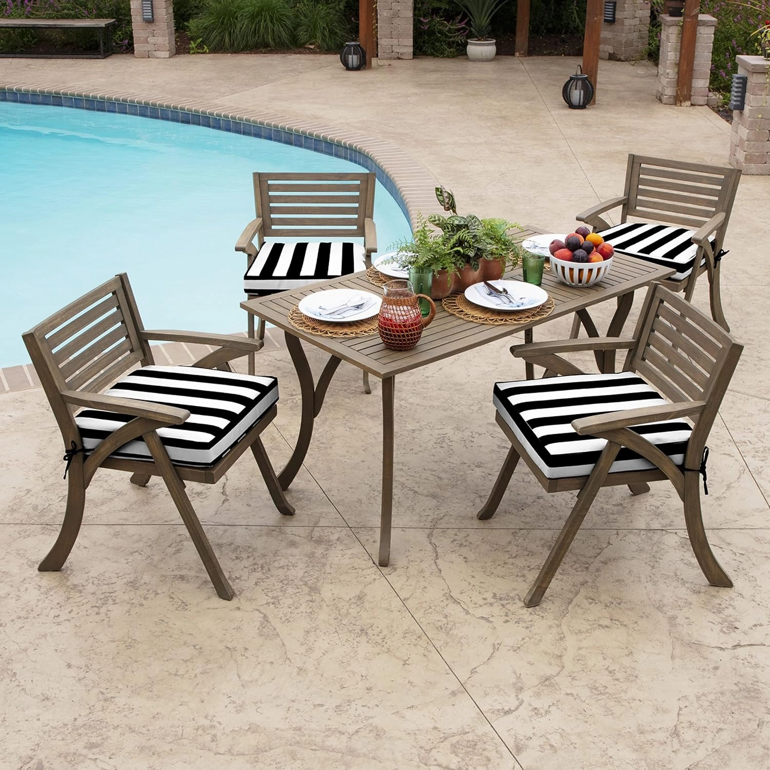 Arden Seat Cushion, 21 x 21, Rain-Proof, Fade Resistant, Cushion for Patio Dining, Adirondack, and Outdoor Chairs Black Cabana Stripe