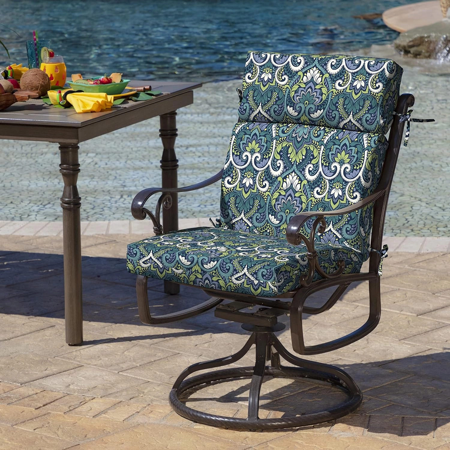 Arden Selections Outdoor Chair Cushion, 21 x 20, Water Repellent, Fade Resistant 21 x 20, Sapphire Aurora Blue Damask