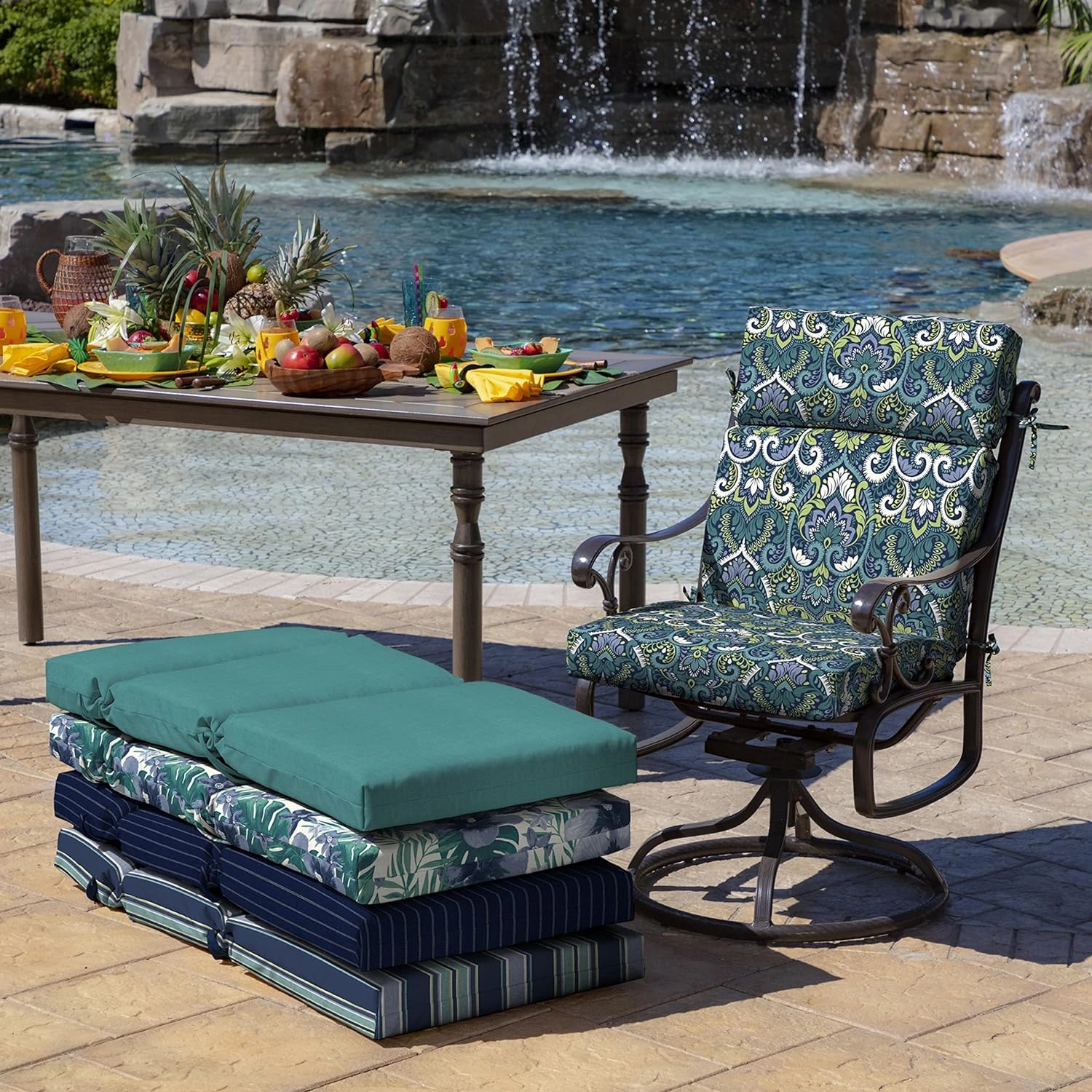 Arden Selections Outdoor Chair Cushion, 21 x 20, Water Repellent, Fade Resistant 21 x 20, Sapphire Aurora Blue Damask