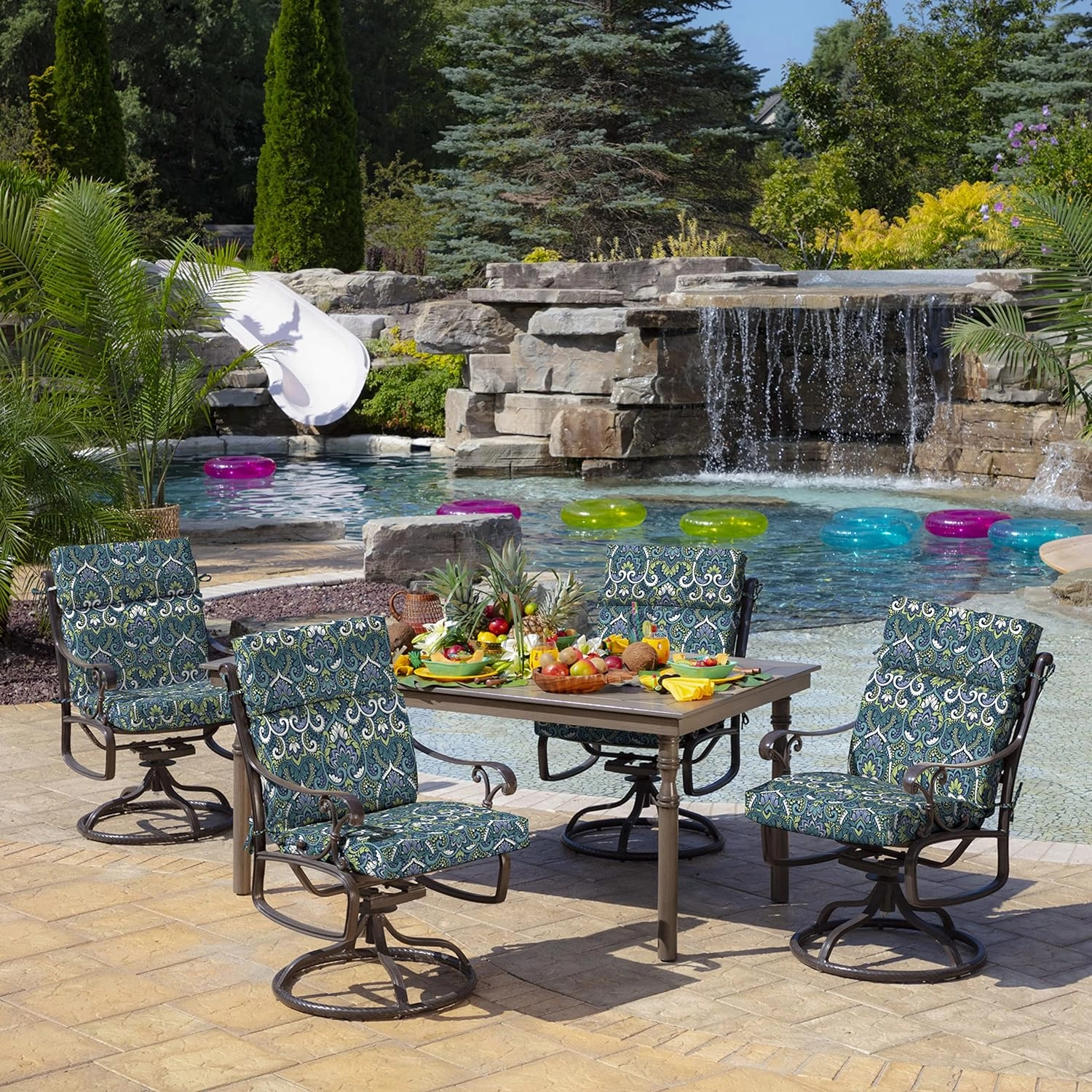 Arden Selections Outdoor Chair Cushion, 21 x 20, Water Repellent, Fade Resistant 21 x 20, Sapphire Aurora Blue Damask