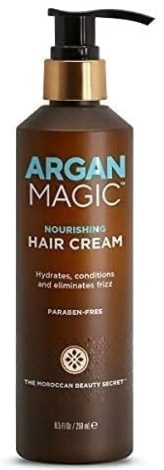 Argan Magic Nourishing Hair Cream - Hydrates, Conditions, and Eliminates Frizz for All Hair Types | Seals in Shine | Made in USA, Paraben Free, Cruelty Free (8.5 oz)