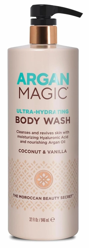 Argan Magic Ultra-Hydrating Body Wash with Hyaluronic Acid & Argan Oil - Cleanses, Revives & Moisturizes | Made in USA, Paraben Free, Cruelty Free (32 oz)