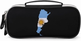 Argentina Flag Map Pencil Case with Handle Portable Pencil Storage Pouch Bag Stationery Organizer
