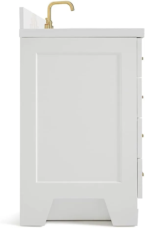 ARIEL Taylor 37 Inch White Bathroom Vanity with Sink, Solid Wood Bathroom Vanity Base Cabinet, Carrara Marble Top 1.5-Inch Edge, Right Oval Undermount Single Sink, 2 Soft Closing Doors, 5 Drawers