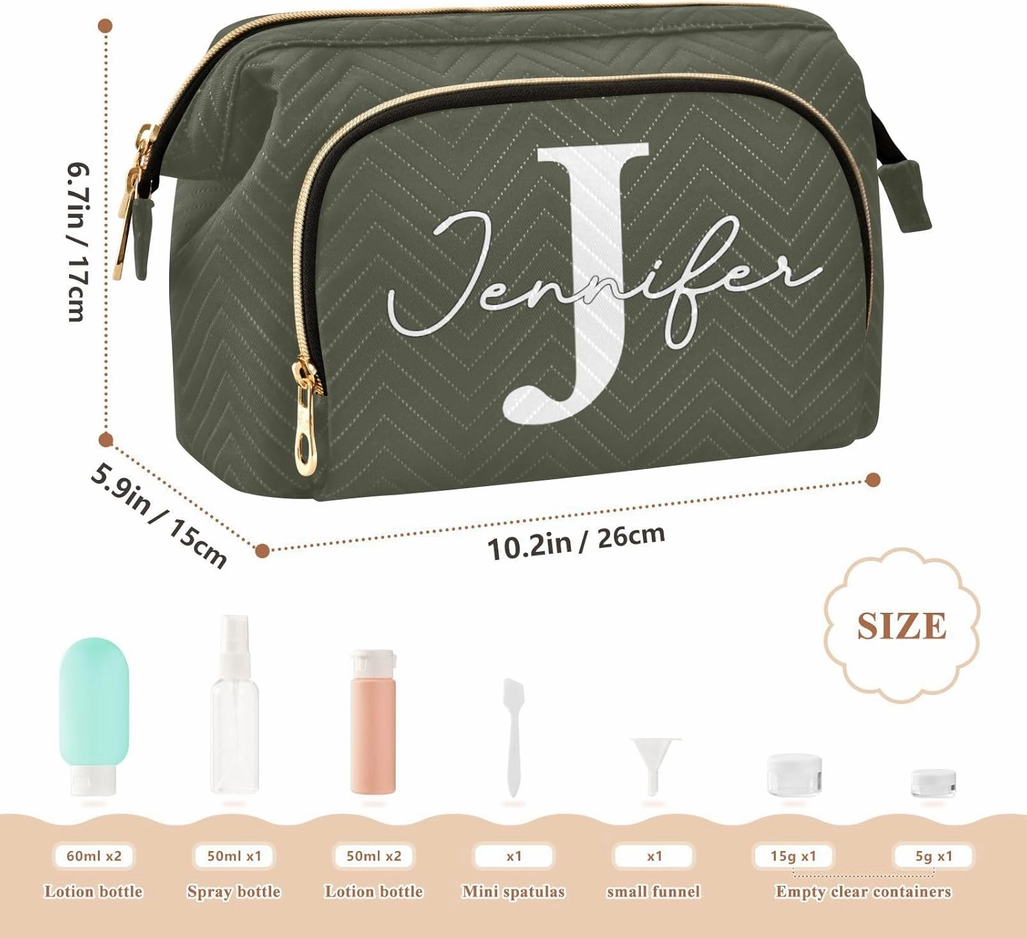 Army Green Custom Makeup Bag Travel Toiletry Bag Make Up Bags Skincare Bag Big Large Makeup Case Pouch Cosmetic Bag Box Organizer for Trip Women Purse Men Toiletries Sports Adults