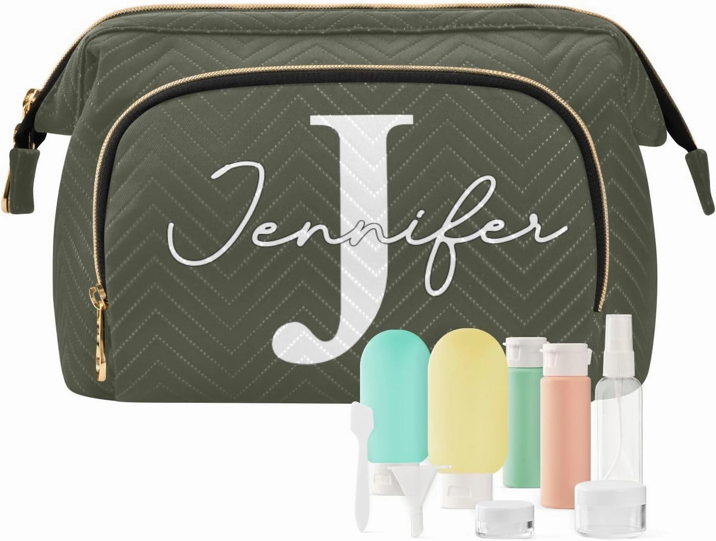 Army Green Custom Makeup Bag Travel Toiletry Bag Make Up Bags Skincare Bag Big Large Makeup Case Pouch Cosmetic Bag Box Organizer for Trip Women Purse Men Toiletries Sports Adults